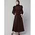 Gathered puffed sleeves abaya with long cuff - Brown